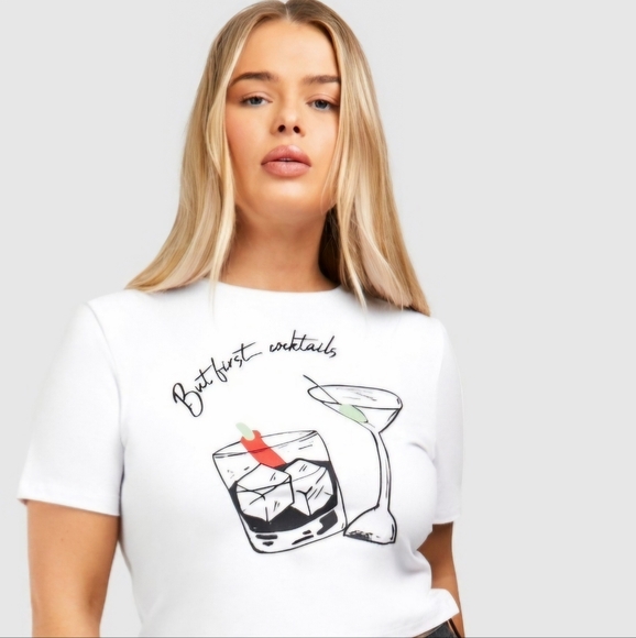 Boohoo Plus But First Cocktails Baby Tee - Picture 6 of 7
